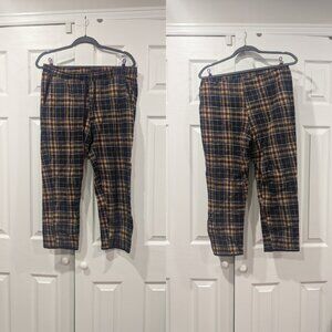 Yellow Navy Plaid work pants leggings Zara size Large